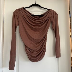 Women’s Brown Long Sleeve — off the shoulder, draped, ruched